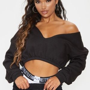 Black Crop Bardot Sweater
